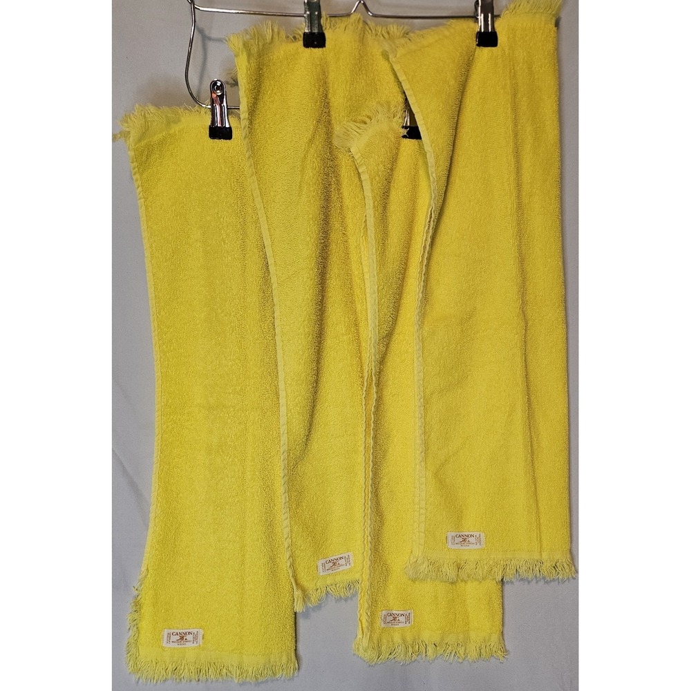 Vintage 1970/1980 Set Of 4 Cannon Bright Yellow Hand Towels With Fringe USA